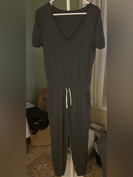 Vuori Pants - Vuori V-Neck Short Sleeve Jumpsuit in Charcoal